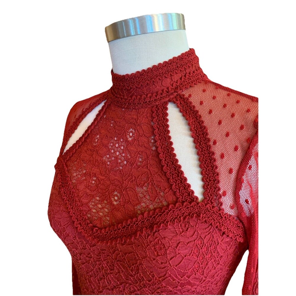 Free People Witchy Red Lacy Dress Cocktail Party Whimsigoth Small Sexy Vamp - Picture 2 of 16